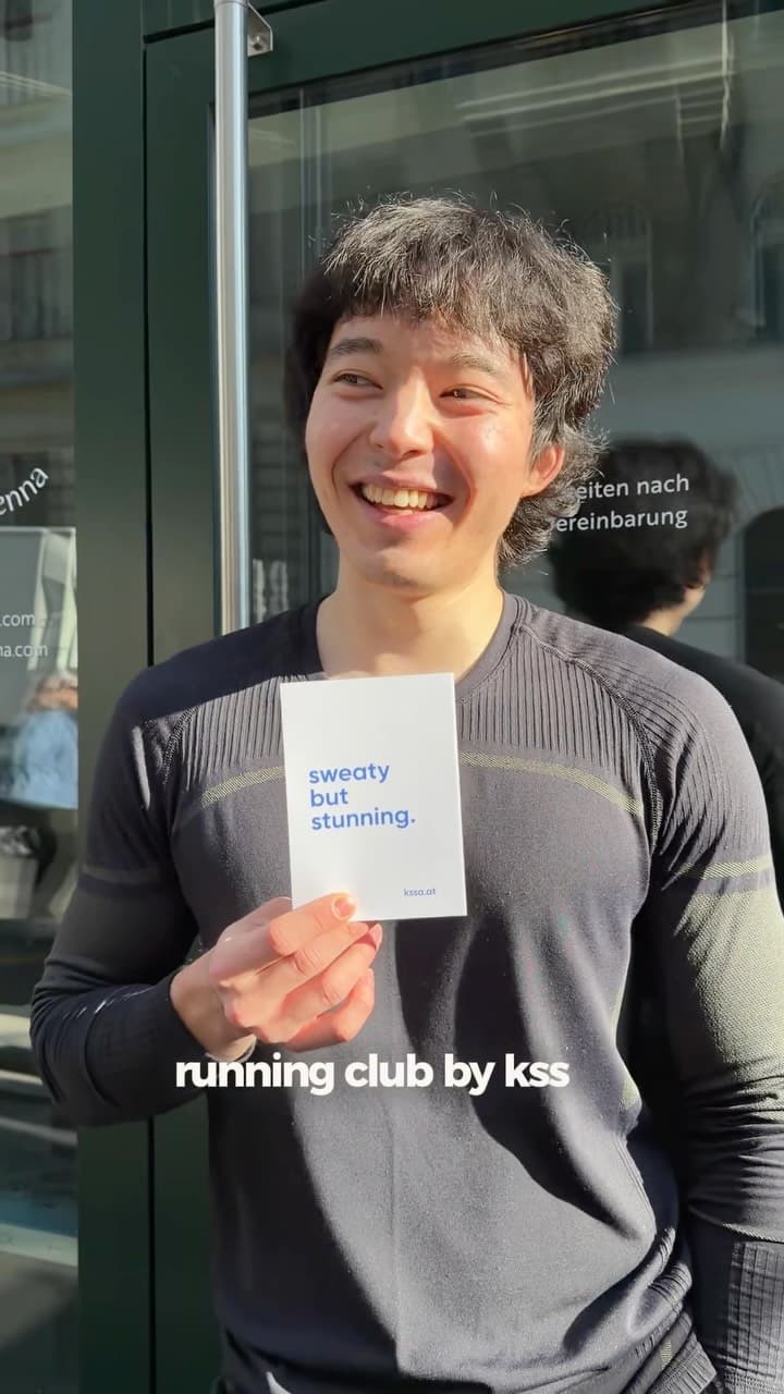 A KSSA runner laughing in front of the MatchaBa entrance