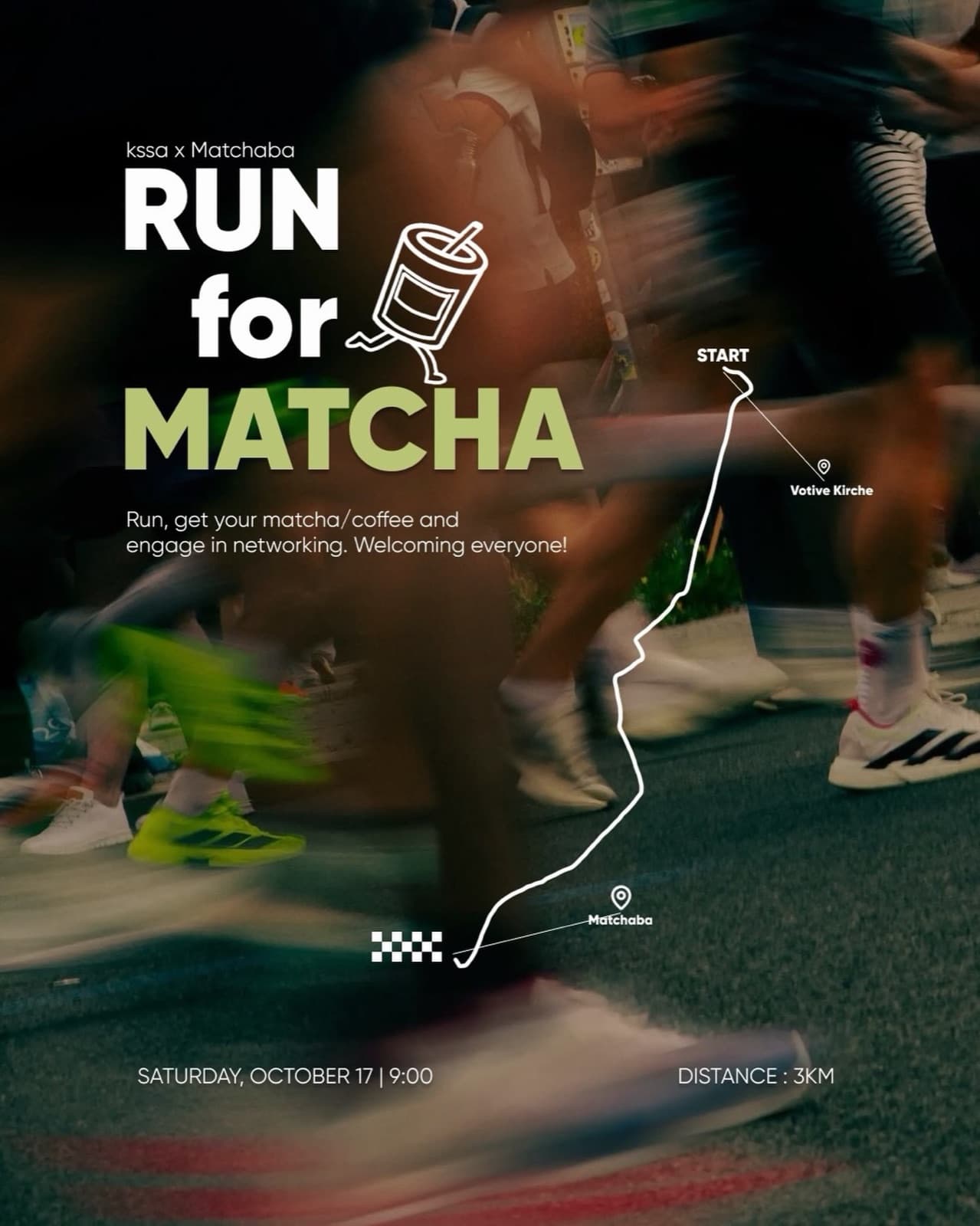 Run for Matcha poster with the route from Votivkirche